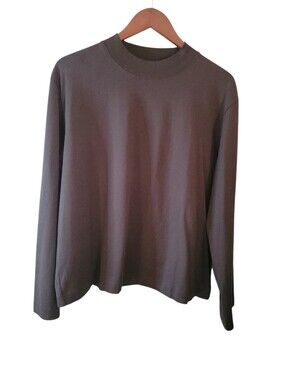 COS Chocolate Brown 100% Cotton Mock Neck Long Sleeve Minimalist Top Size M
